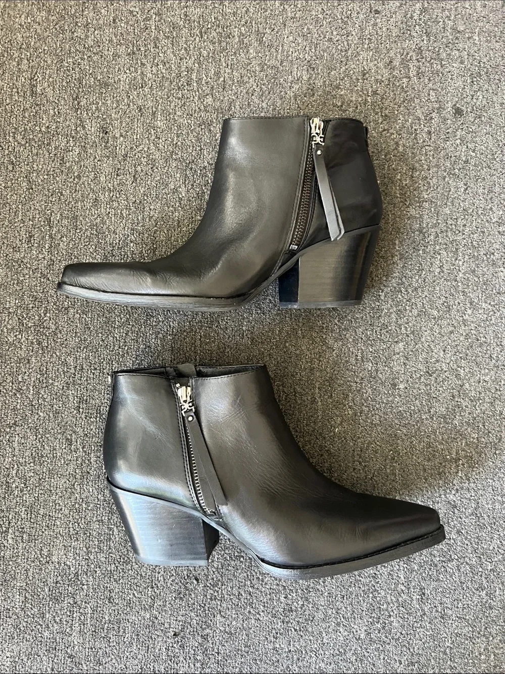 Sam Edelman Black Pointed Leather Buckle Ankle Booties